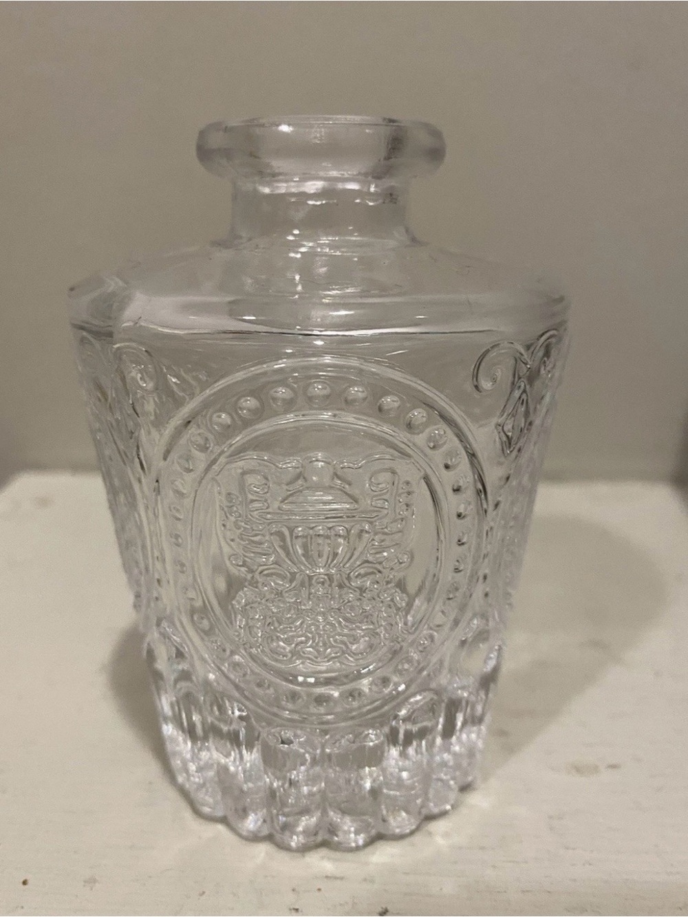Clear Pressed Glass Decorative Bud Vase Or Bottle 4”